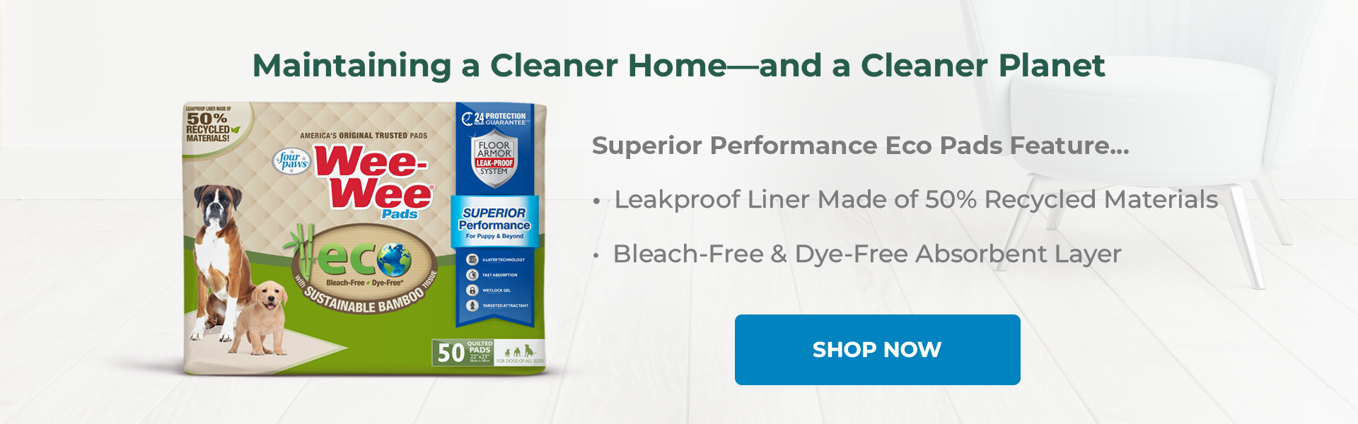 sustainability banner featuring wee wee eco pads