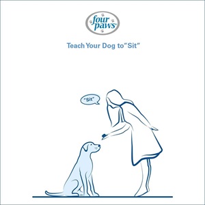 girl holding treat out and telling dog to sit