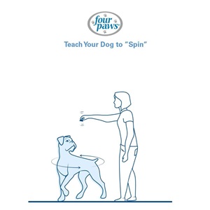 woman prompting dog to spin with treat 
