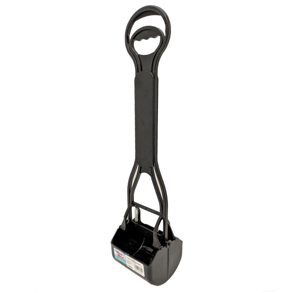 Side view of Four Paws Allens Spring Action Dog Scooper For Grass Black Regular in packaging