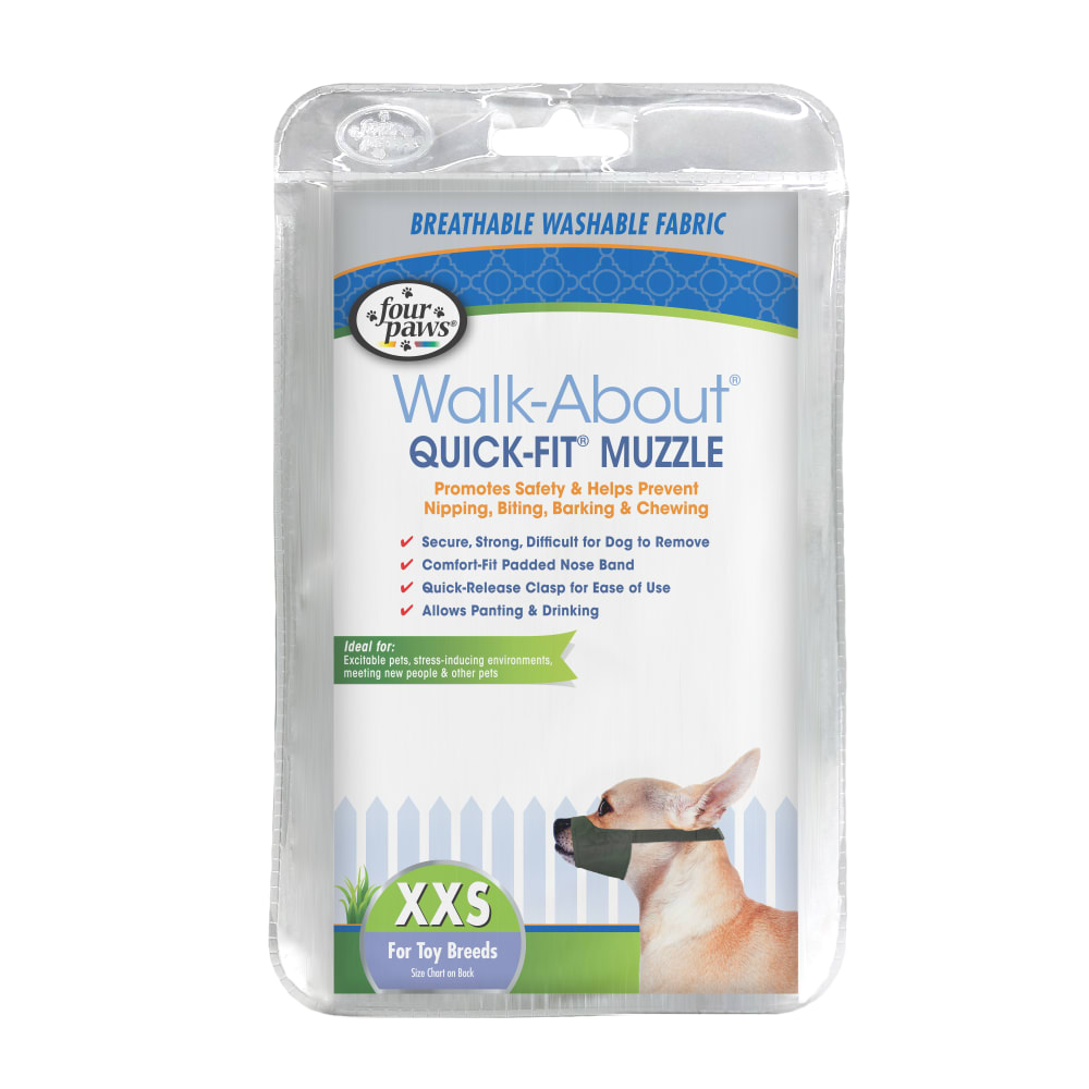 Front view of Four Paws Quick Fit Dog Muzzle Xxs in packaging