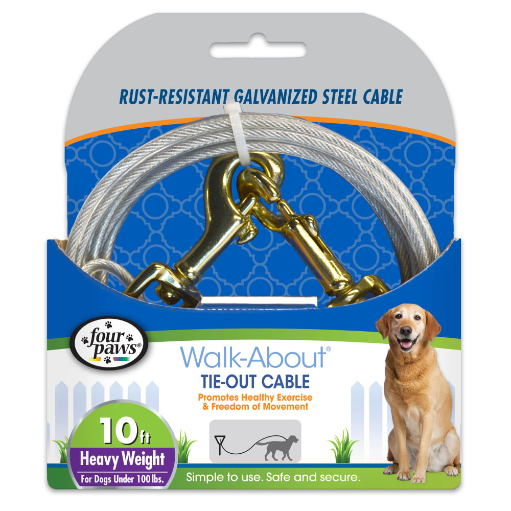 Front view of Four Paws Heavy Weight Tie Out Cable Silver 10ft in packaging
