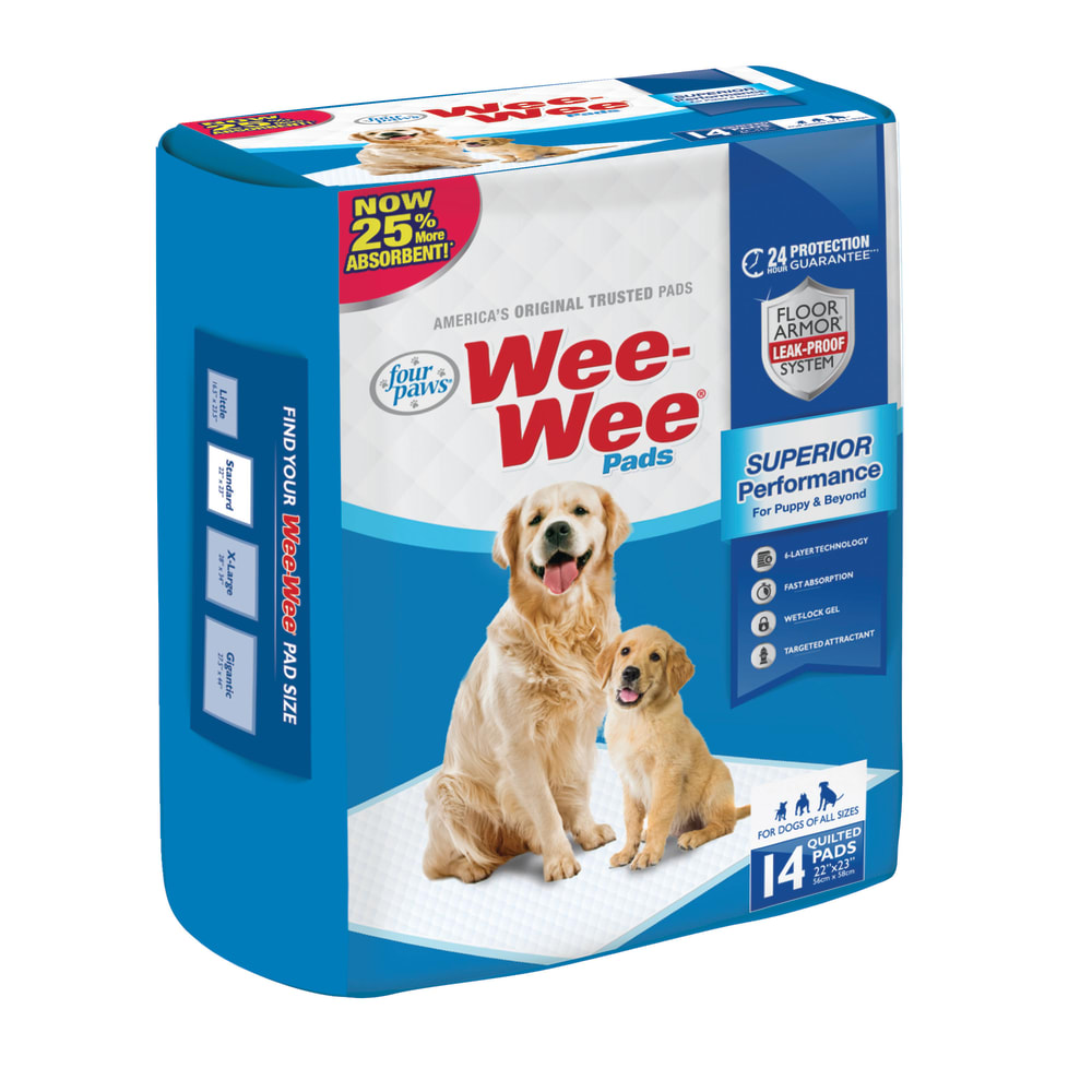 Front view of Four Paws Wee Wee Pads 24hr Count 12ea Four Paws In Packaging Front in packaging