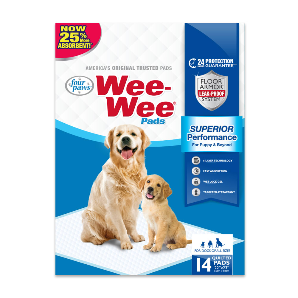 Front view of Four Paws Wee Wee Pads 24hr Count 12ea Four Paws in packaging