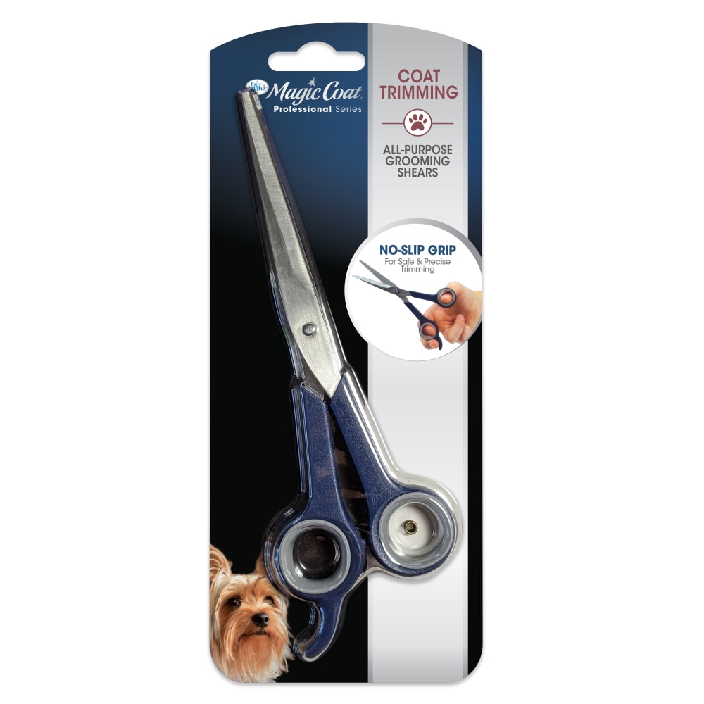 Front view of Four Paws Magic Coat Professional Series Grooming Shears in packaging