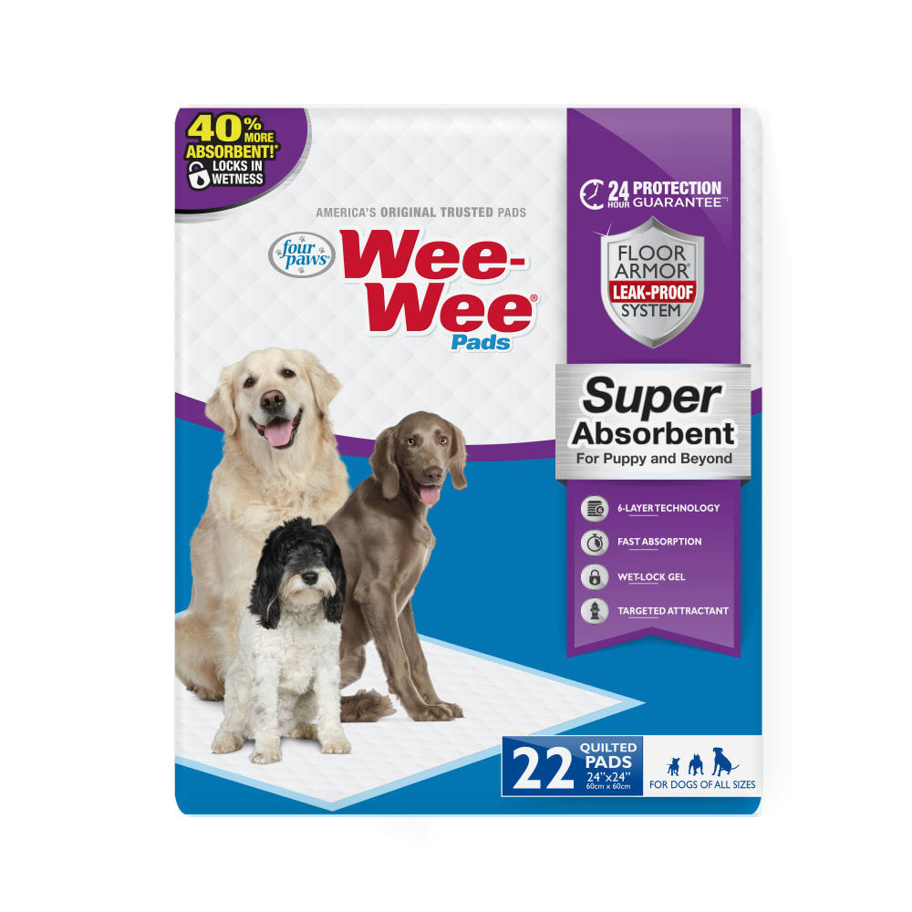 Front view of Four Paws Wee Wee Super Absorbent 22ct in packaging