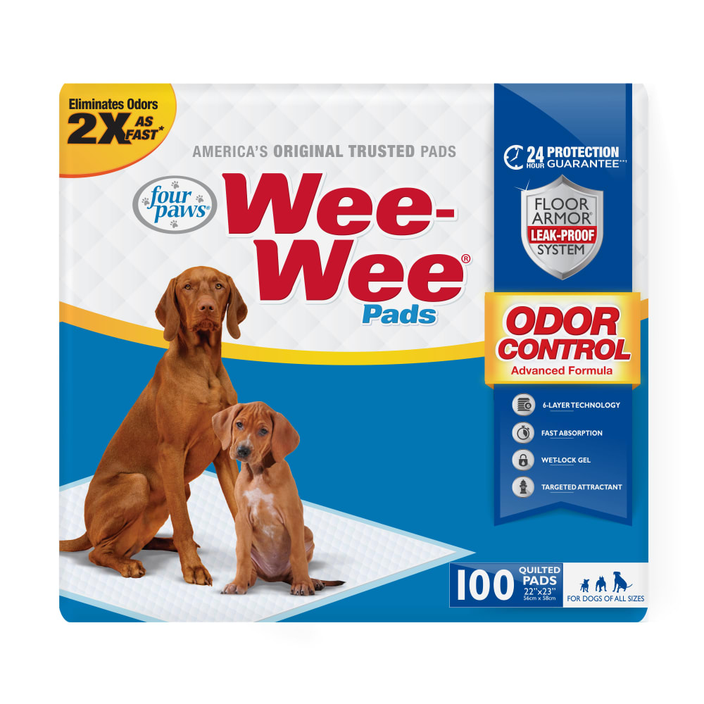 Front view of Four Paws Wee Wee Odor Control 100ct in packaging
