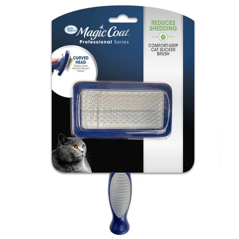 Front view of Fourpaws Comfort Grip Cat Slicker Brush in packaging