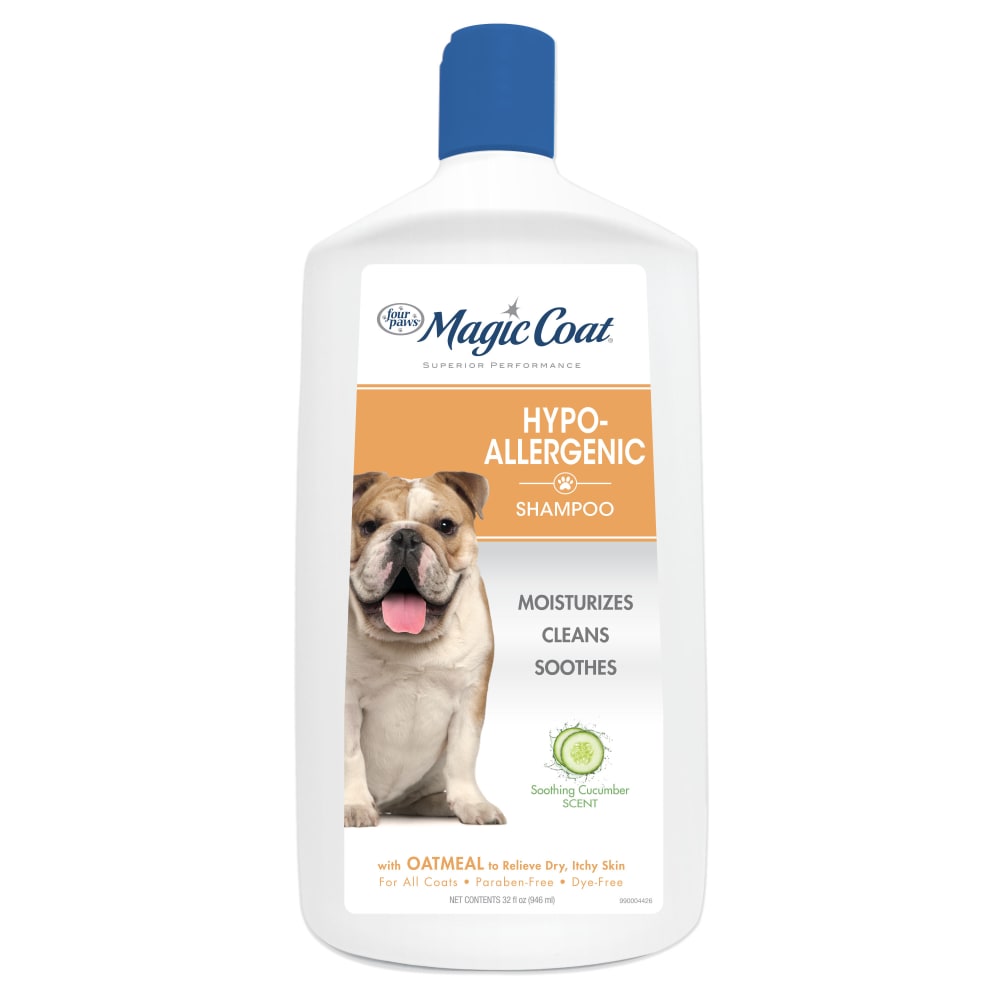 Front view of Four Paws 32oz Hypo Allergenic Shampoo in packaging