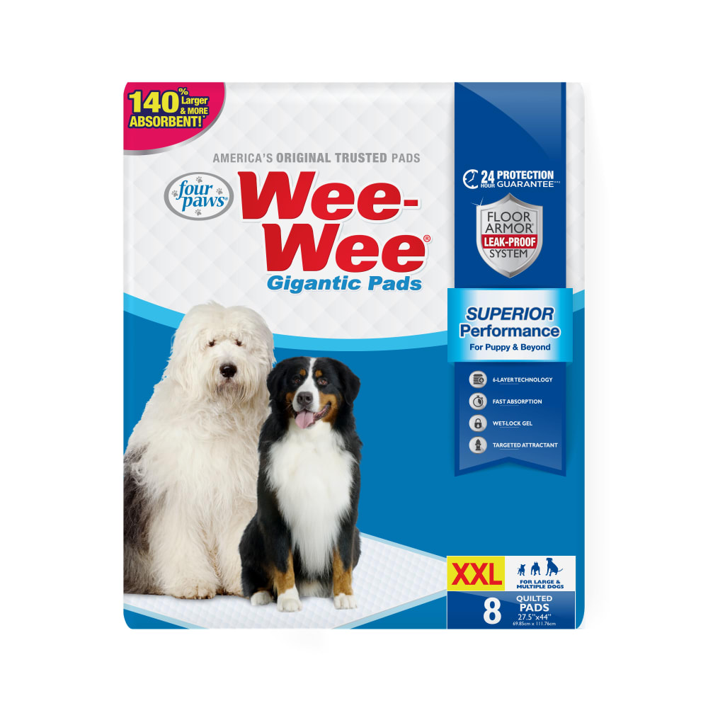 Front view of Four Paws Wee Wee Gigantic 8ct in packaging