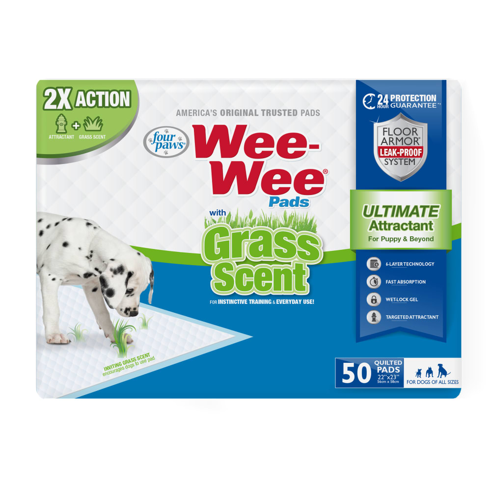 Front view of Four Paws Wee Wee Grass Scent 50ct in packaging
