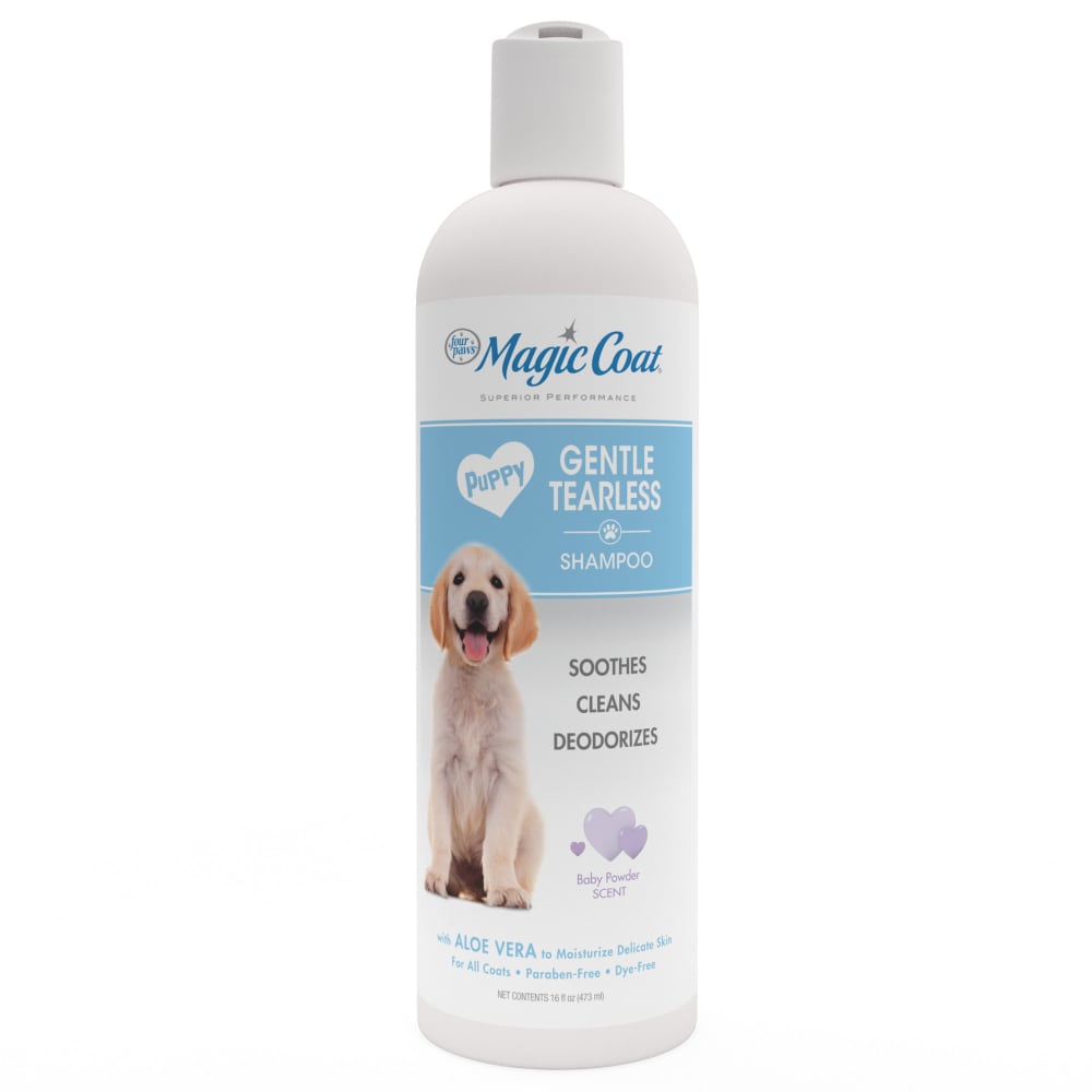 Front view of Four Paws Mc Gentle Tearless Puppy Shampoo 16oz in packaging