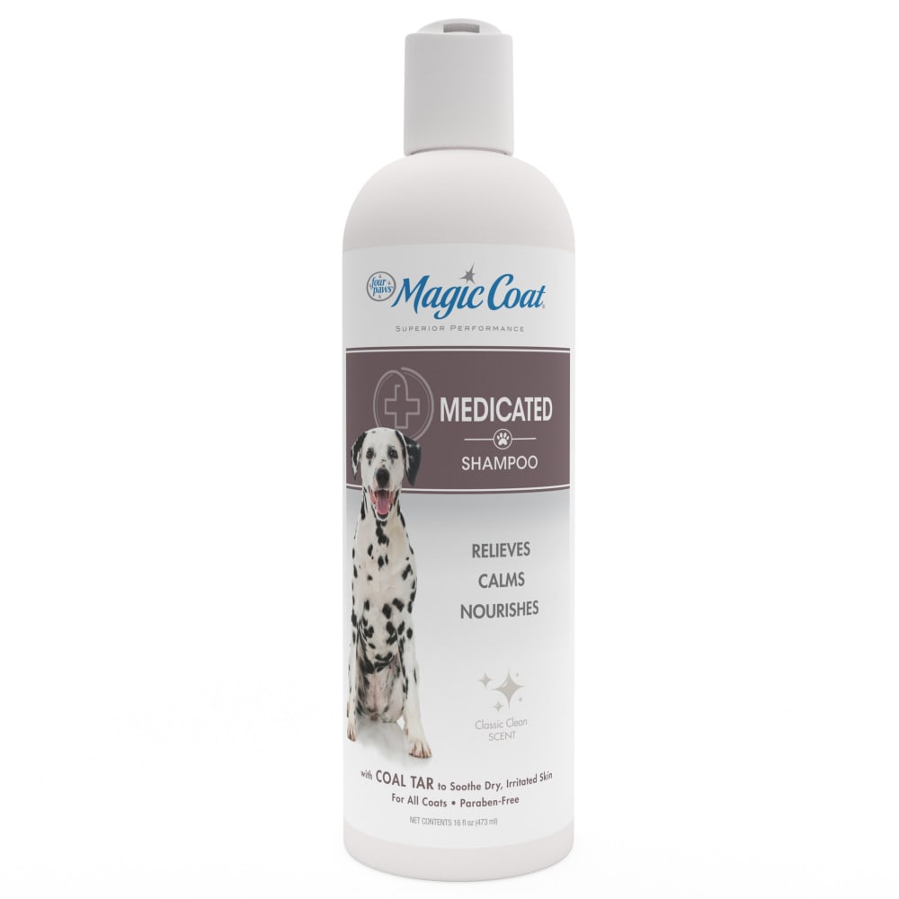 Front view of Four Paws Mc Medicated Shampoo 16oz in packaging