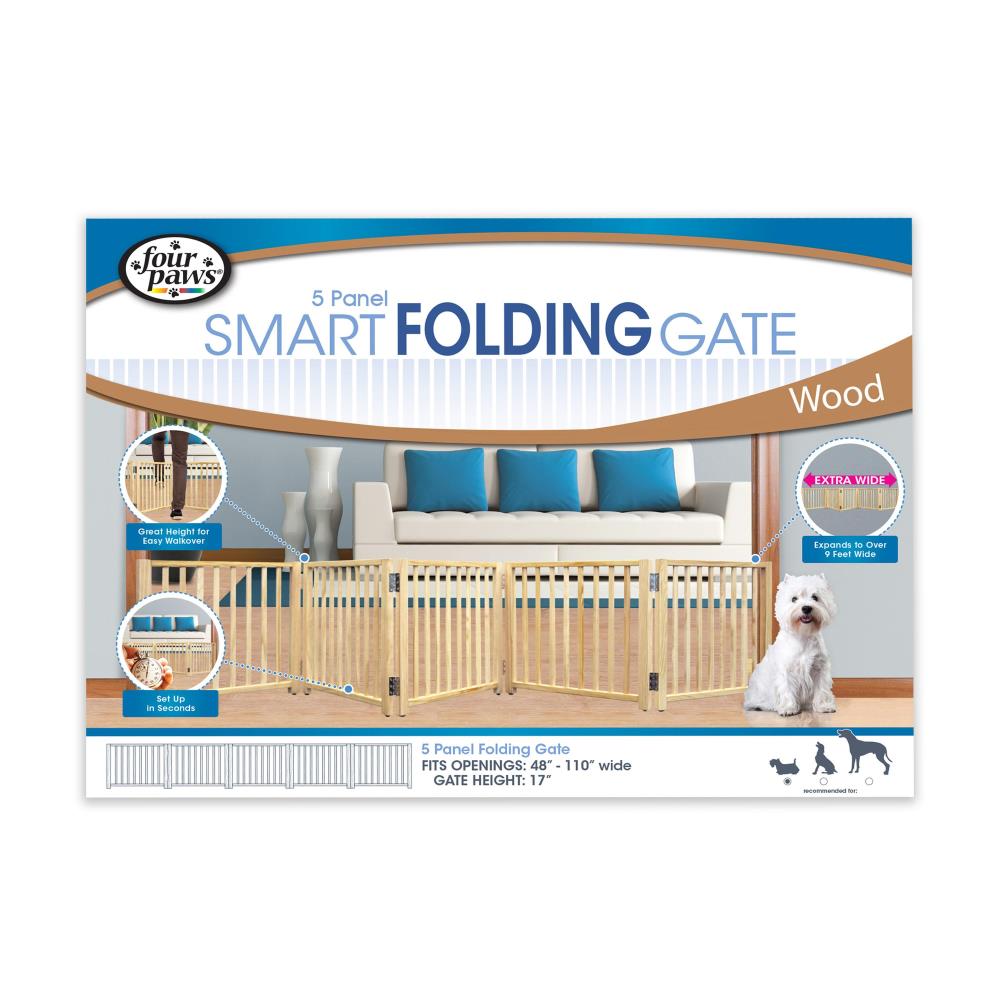 045663572051_Four Paws Expandable Wood 5 Panel Dog Gate_Thumbnail_InPackagingFront