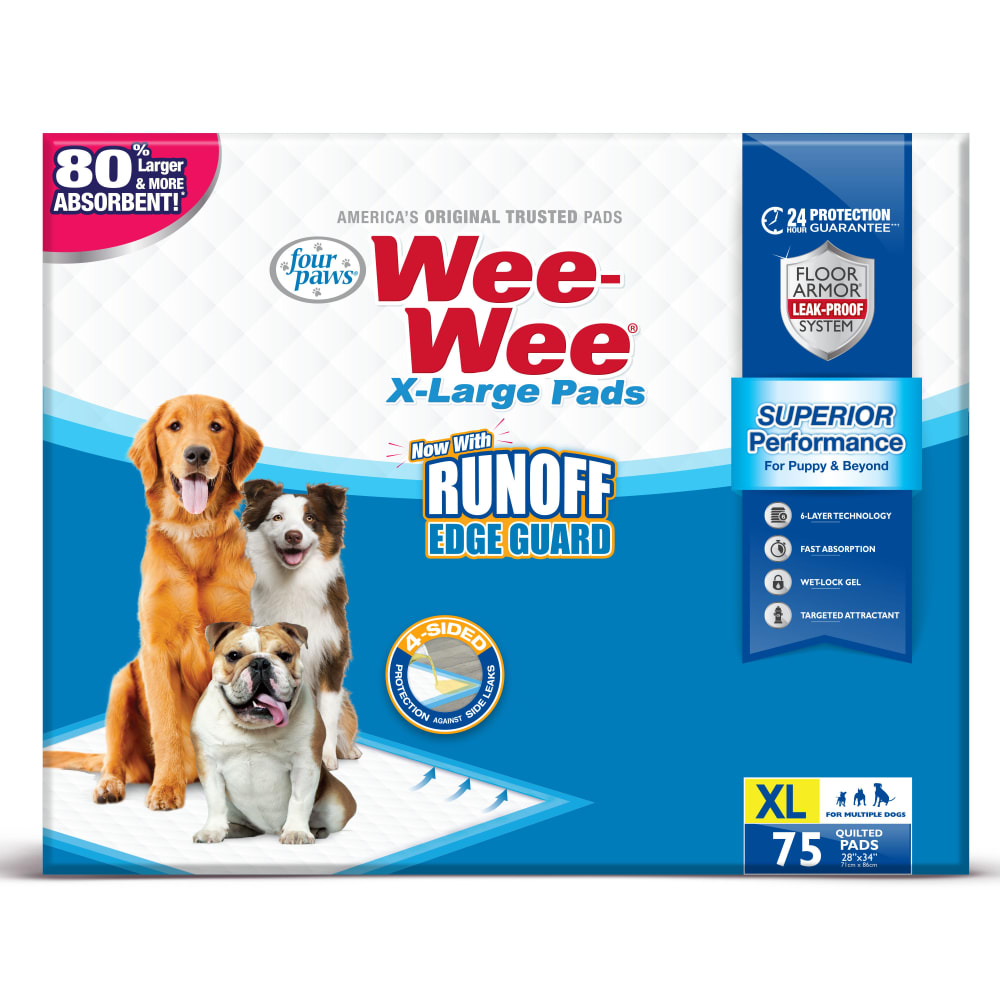 Front view of Four Paws Wee Wee Xl Barrier Edge Pads 75ct in packaging