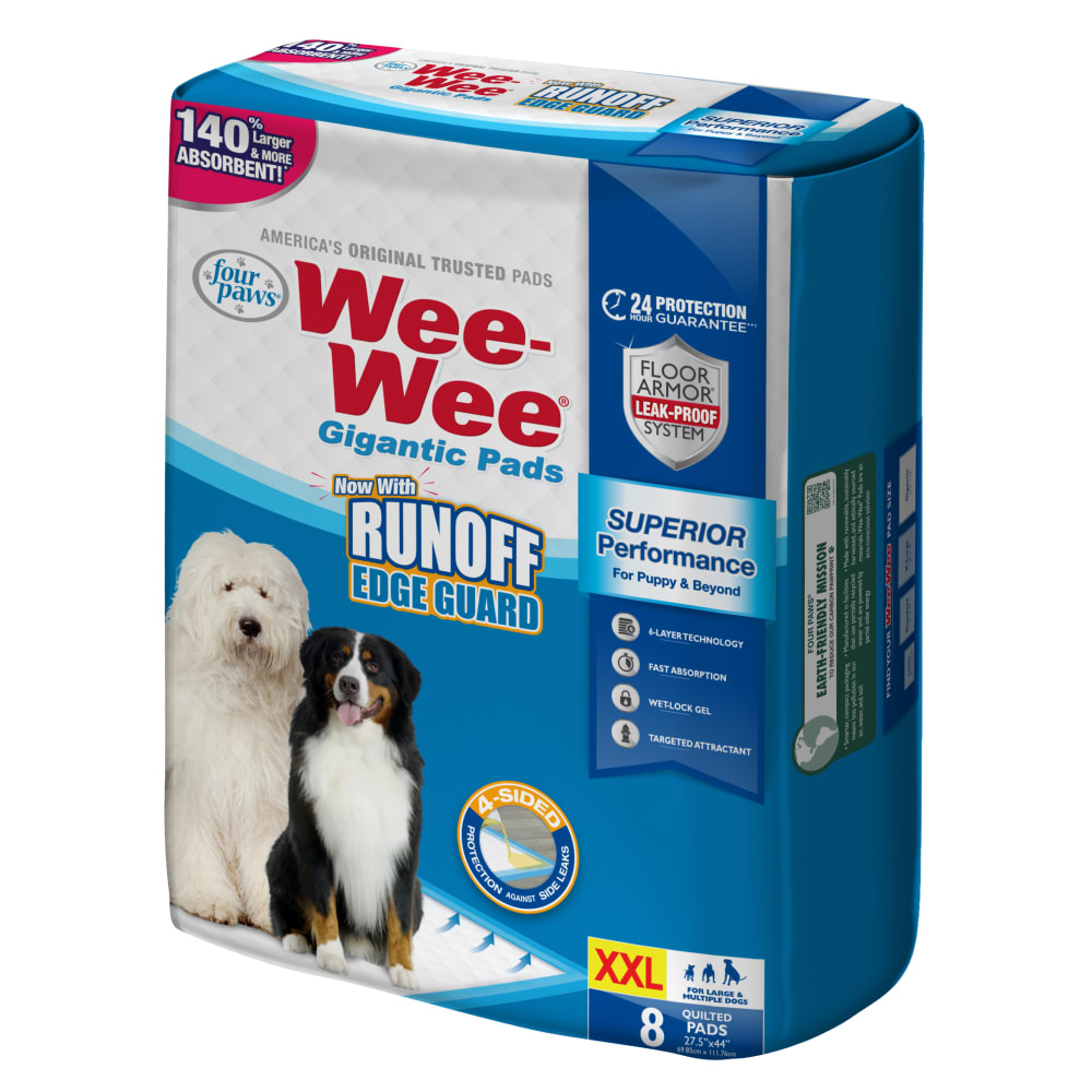 Side view of Four Paws Wee Wee Gigantic Barrier Edge Pads 8ct in packaging