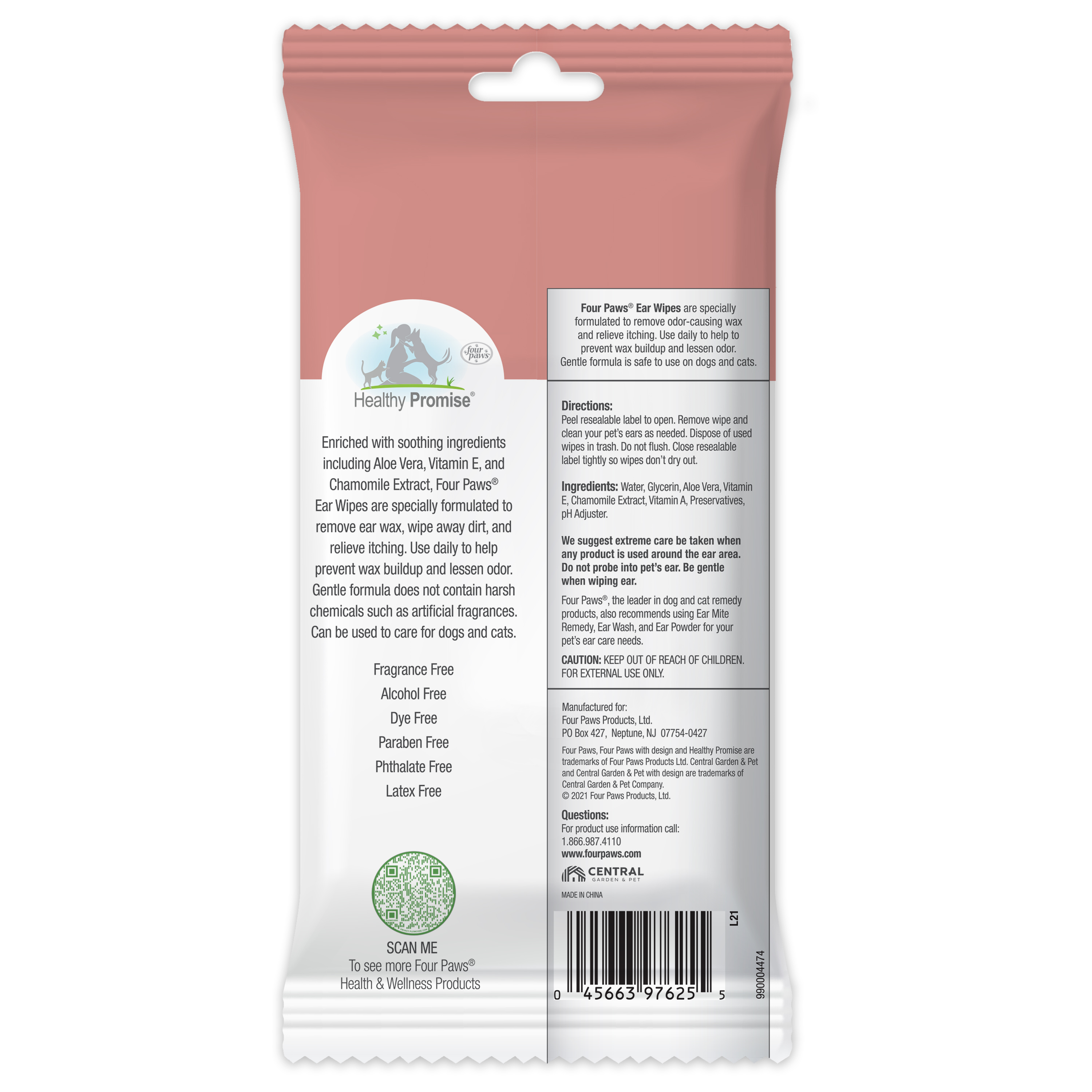 Four Paws Healthy Promise Ear Wipes In Packaging Back